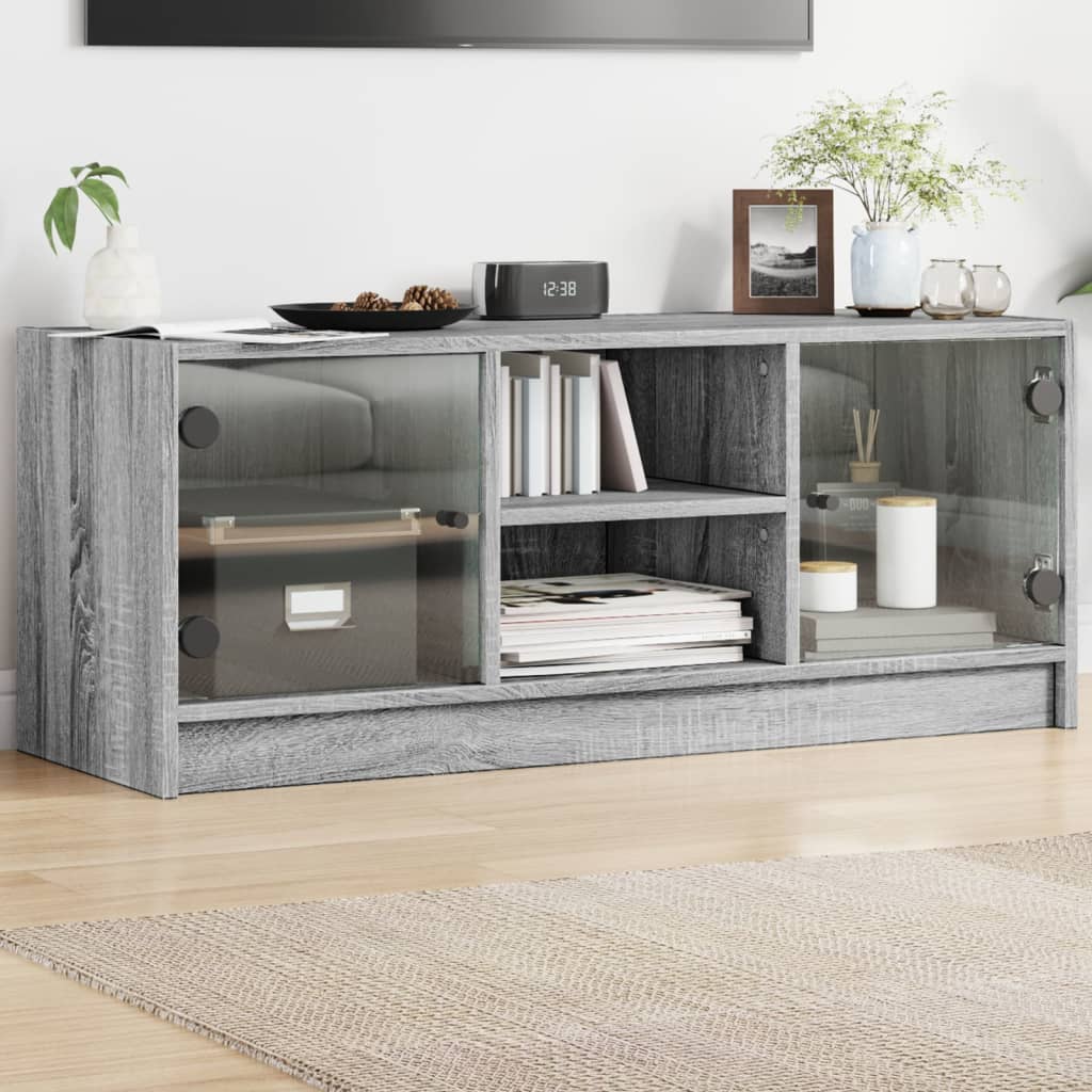 Mobile Porta TV con Ante in Vetro Grigio Sonoma 102x37x42 cm - homemem39