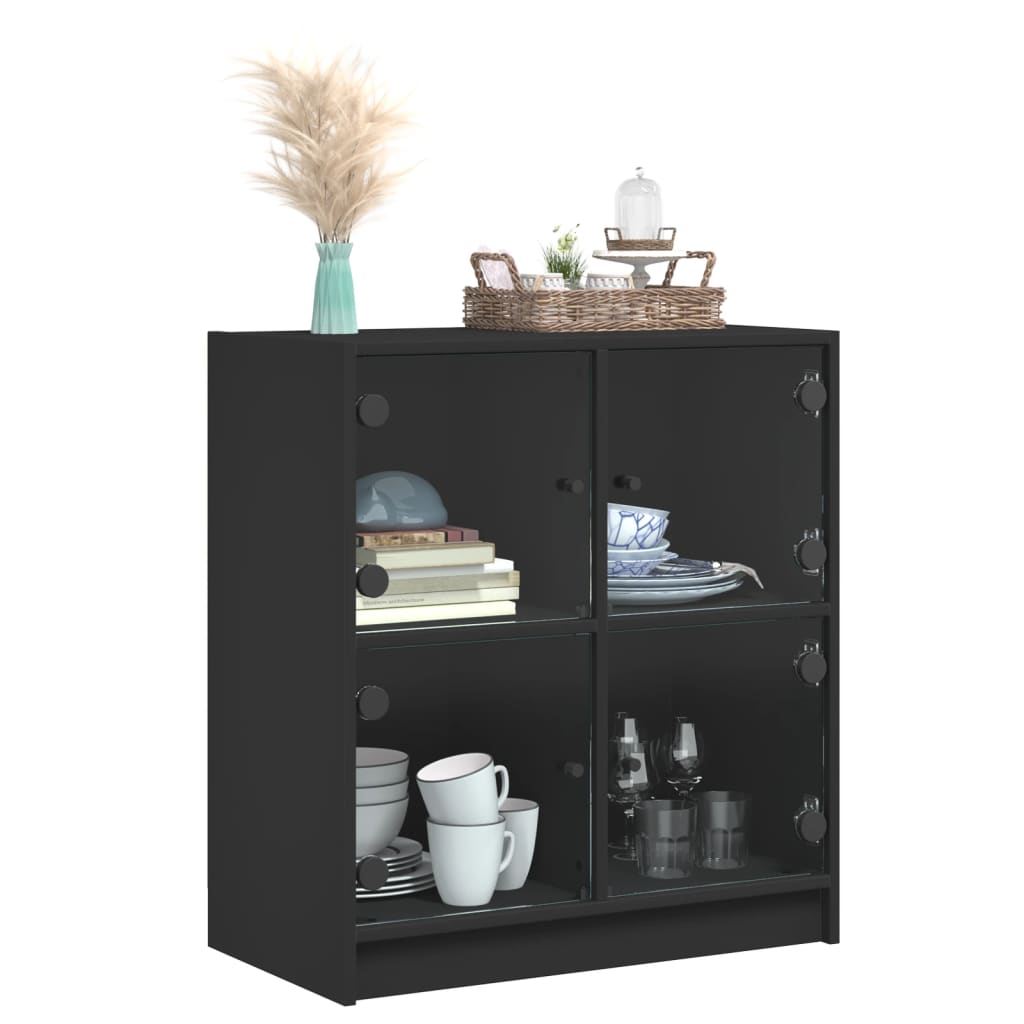 Mobile con Ante in Vetro Nero 68x37x75,5 cm - homemem39