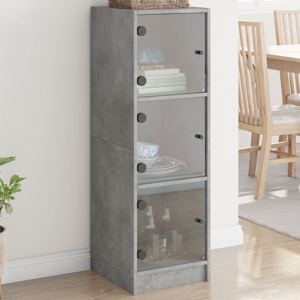 Credenza con Ante in Vetro Grigio Cemento 35x37x109 cm - homemem39