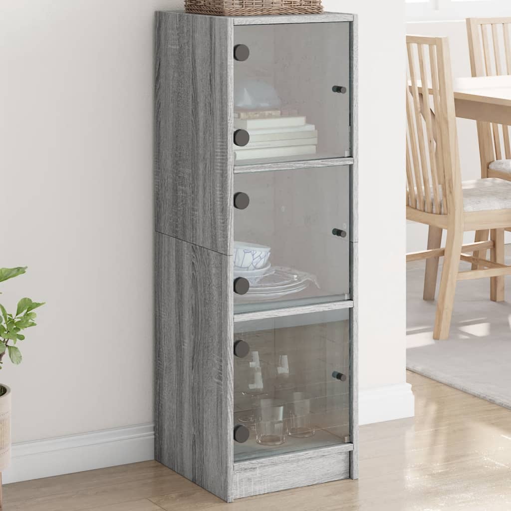 Credenza con Ante in Vetro Grigio Sonoma 35x37x109 cm - homemem39