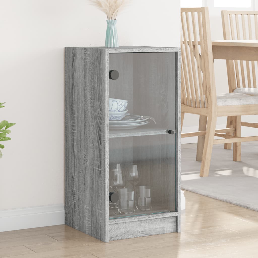 Mobile con Ante in Vetro Grigio Sonoma 35x37x75,5 cm - homemem39