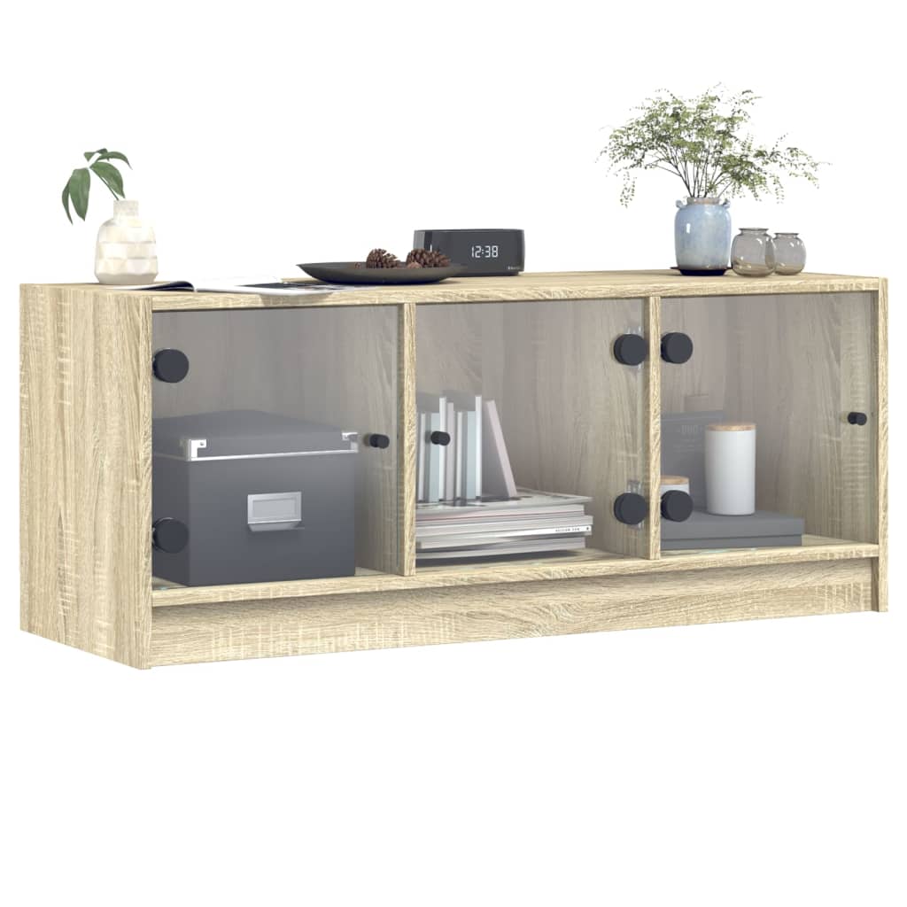 Mobile Porta TV con Ante in Vetro Rovere Sonoma 102x37x42 cm - homemem39