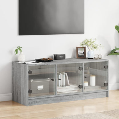 Mobile Porta TV con Ante in Vetro Grigio Sonoma 102x37x42 cm - homemem39