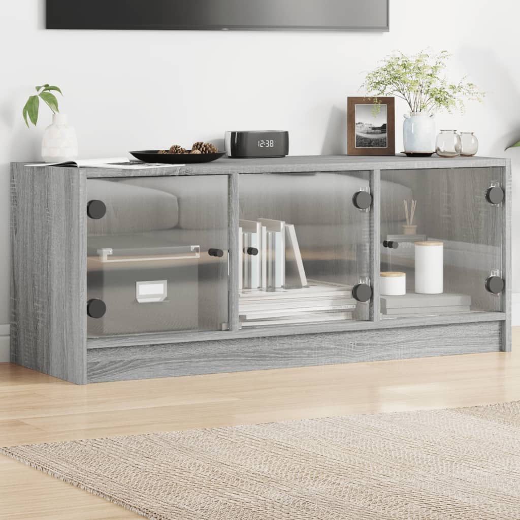 Mobile Porta TV con Ante in Vetro Grigio Sonoma 102x37x42 cm - homemem39