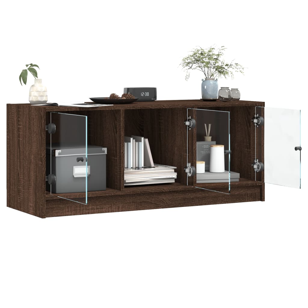 Mobile Porta TV con Ante in Vetro Rovere Marrone 102x37x42 cm - homemem39