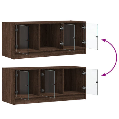 Mobile Porta TV con Ante in Vetro Rovere Marrone 102x37x42 cm - homemem39