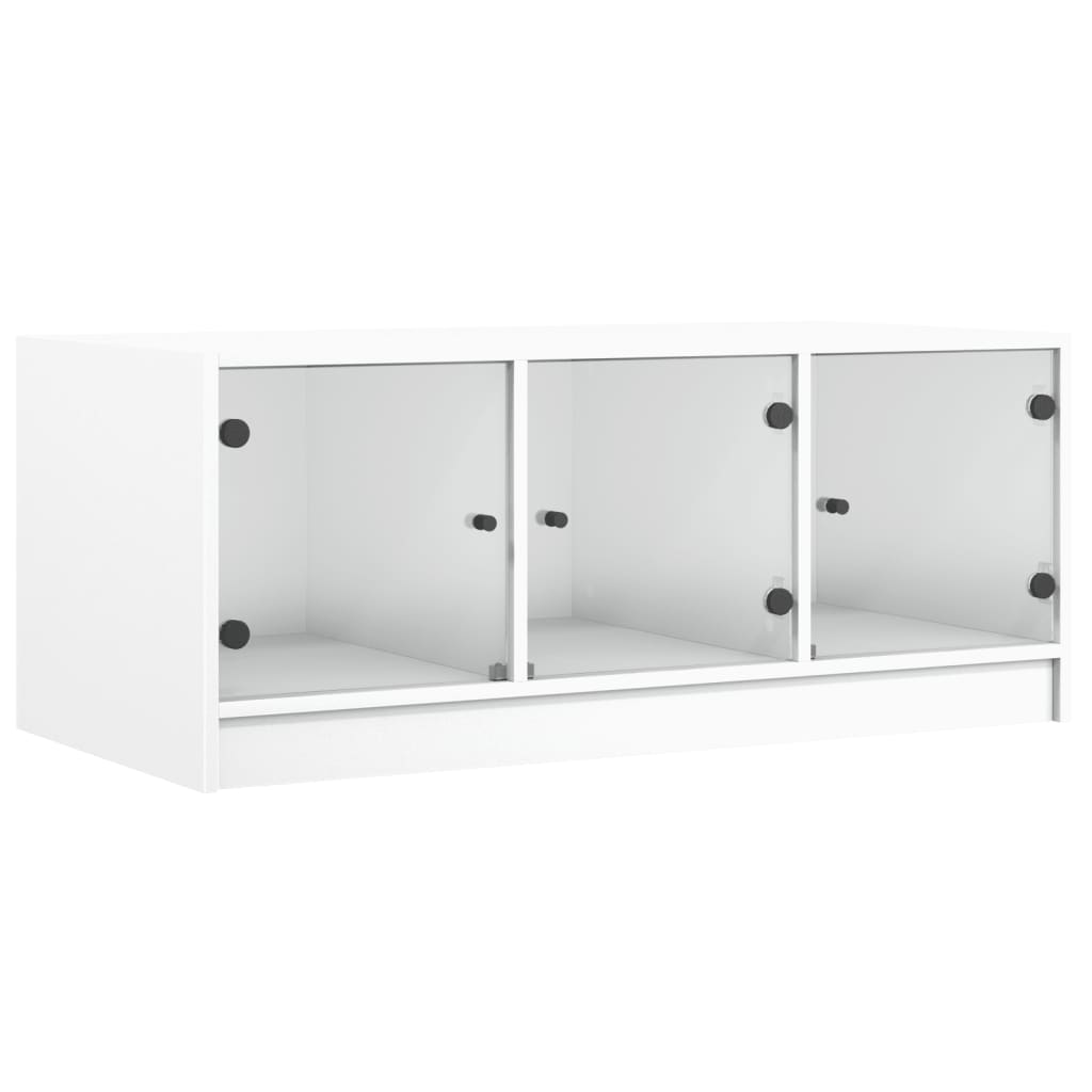 Tavolino da Salotto con Ante in Vetro Bianco 102x50x42 cm - homemem39