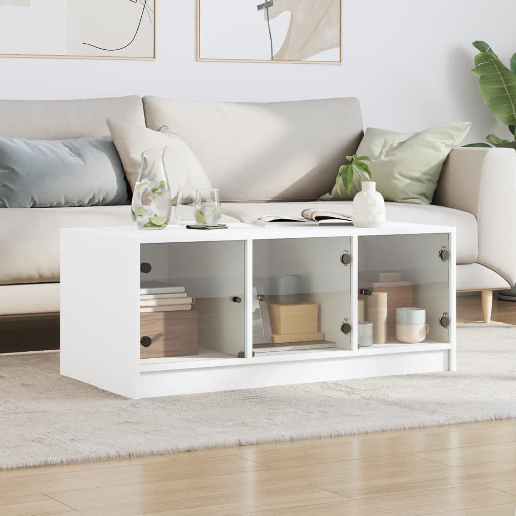 Tavolino da Salotto con Ante in Vetro Bianco 102x50x42 cm - homemem39