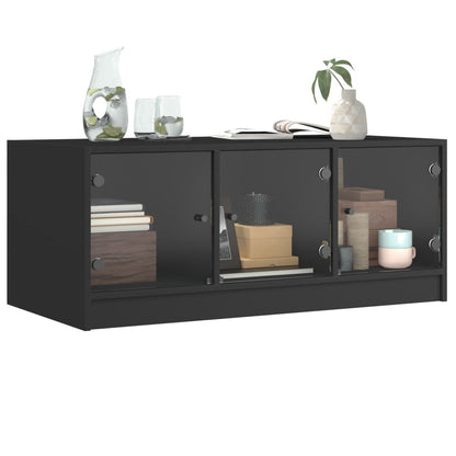 Tavolino da Salotto con Ante in Vetro Nero 102x50x42 cm - homemem39