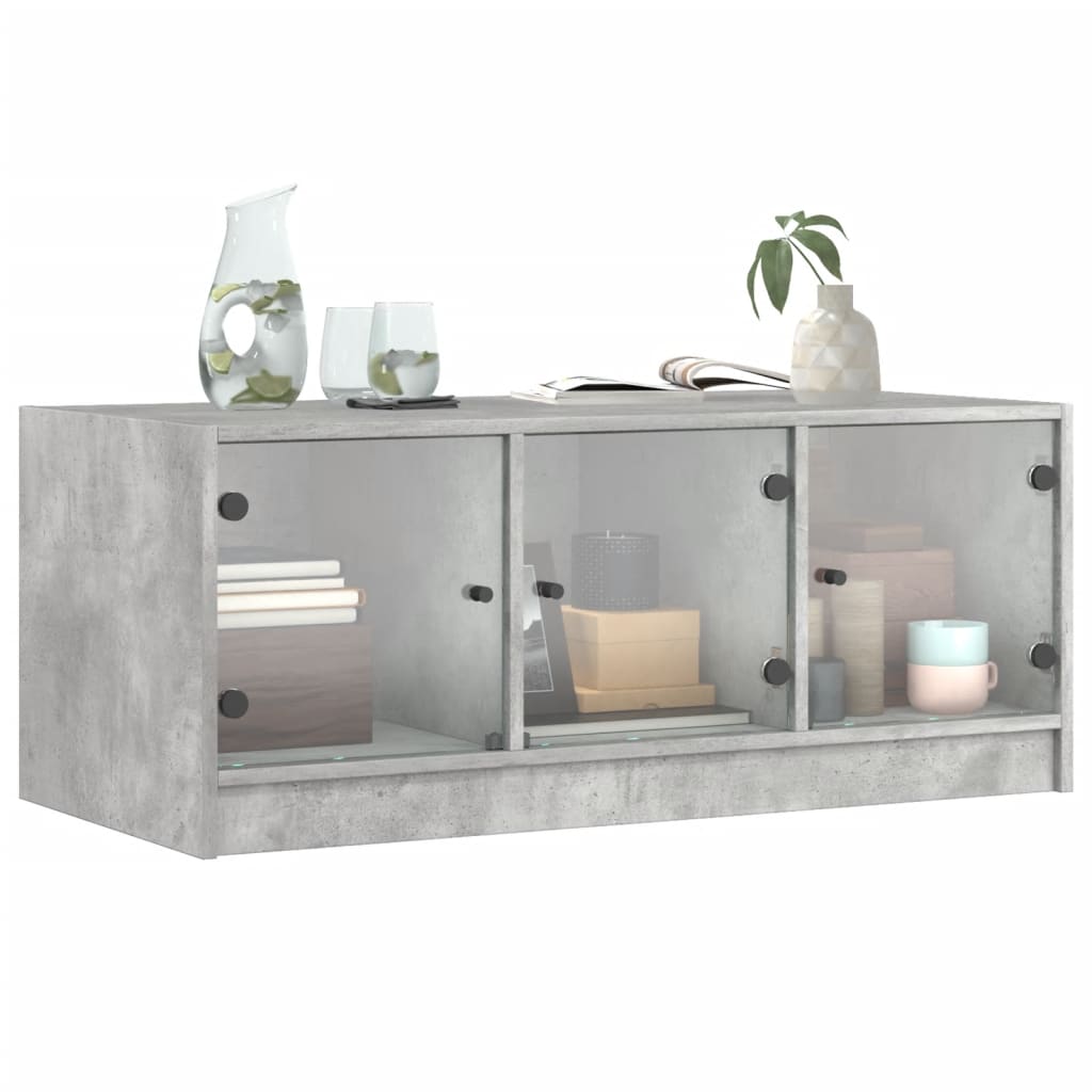 Tavolino Salotto con Ante in Vetro Grigio Cemento 102x50x42 cm - homemem39