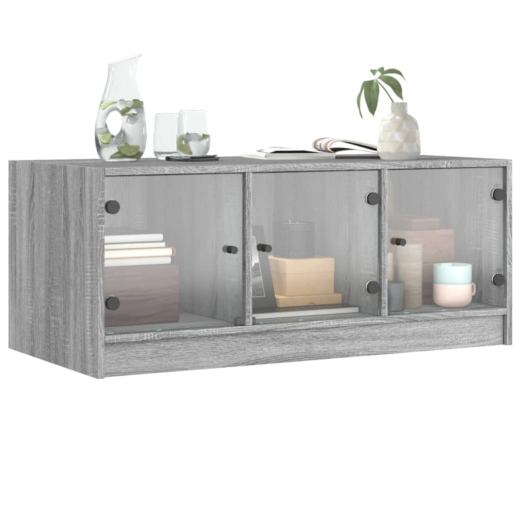 Tavolino da Salotto con Ante in Vetro Grigio Sonoma 102x50x42cm - homemem39