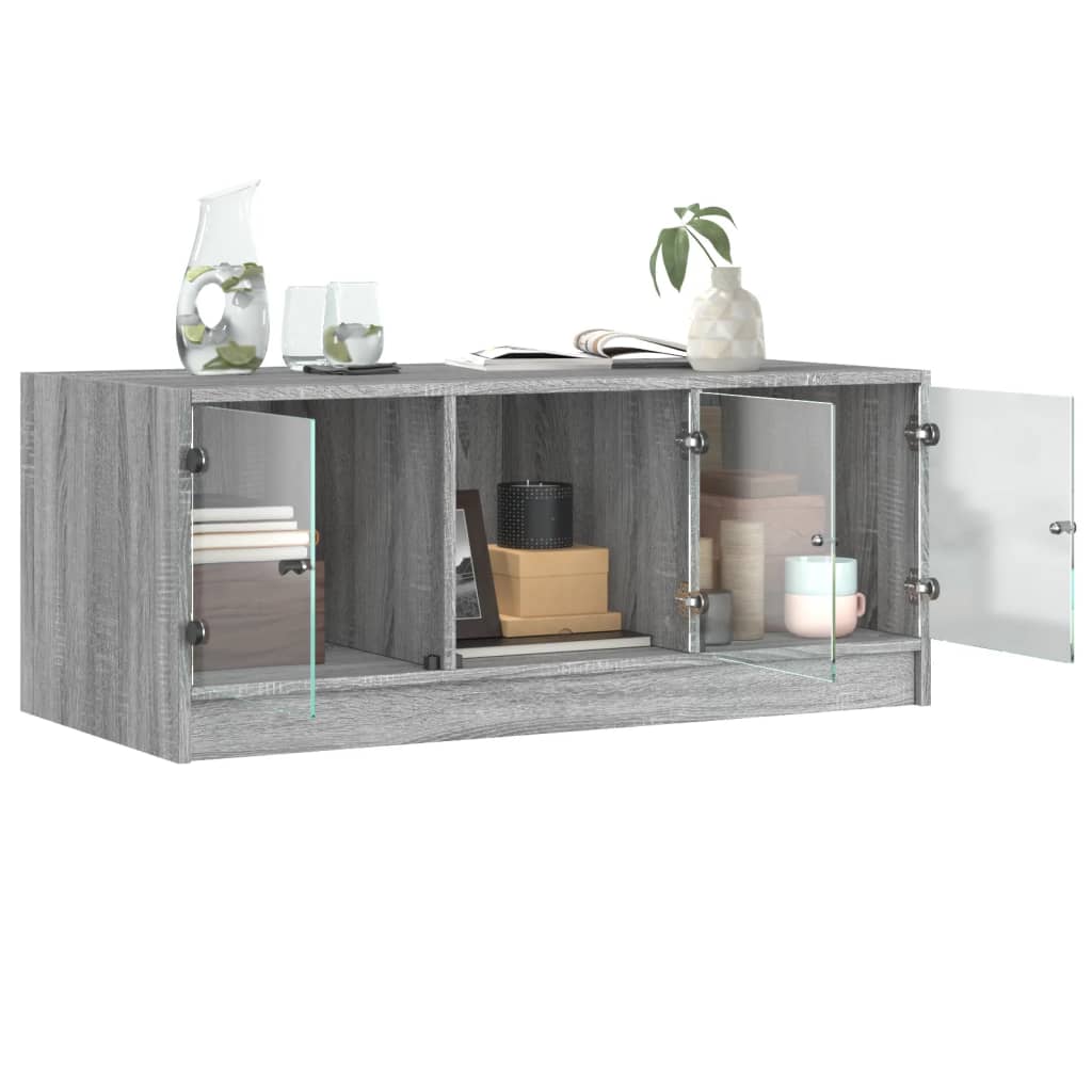 Tavolino da Salotto con Ante in Vetro Grigio Sonoma 102x50x42cm - homemem39