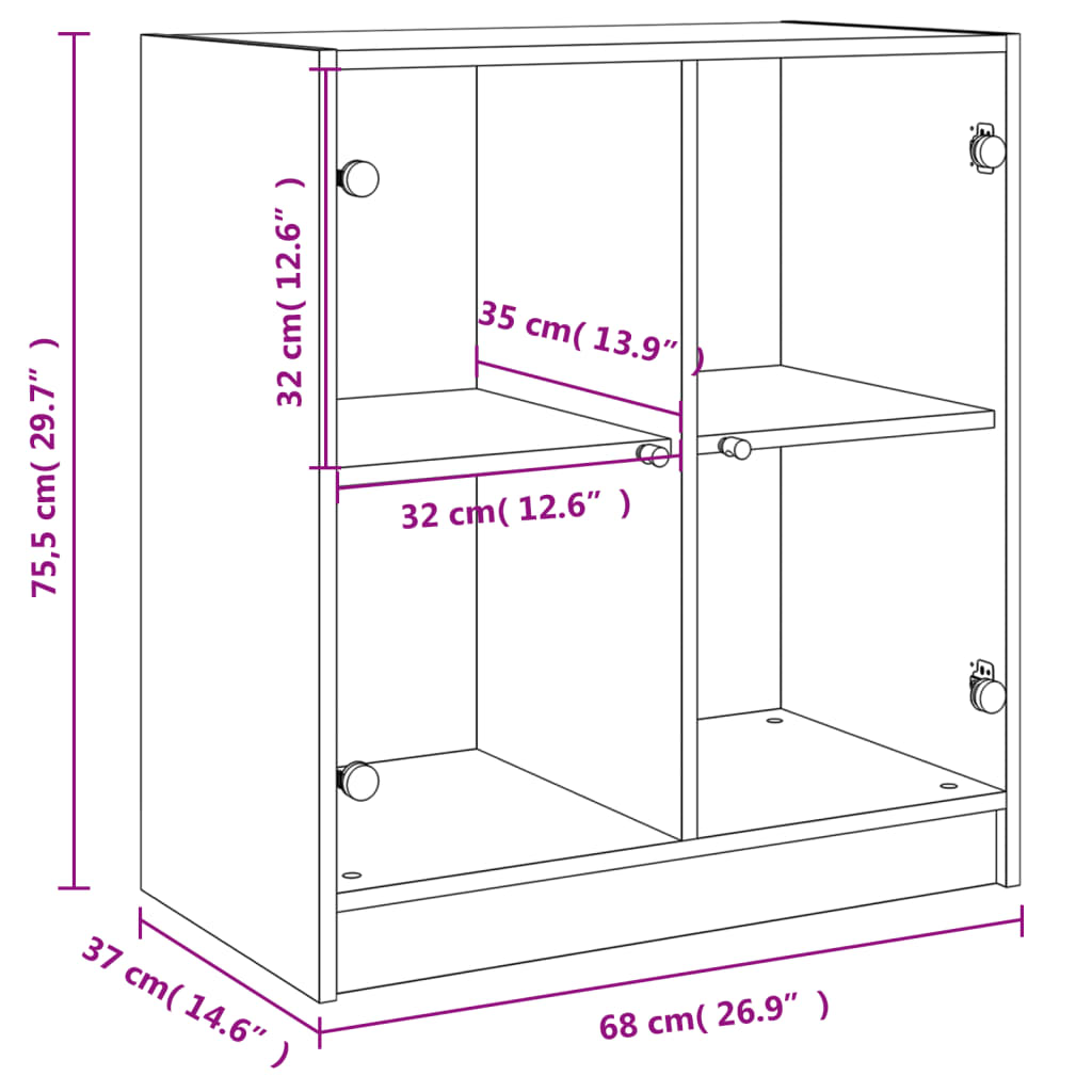 Mobile con Ante in Vetro Nero 68x37x75,5 cm - homemem39