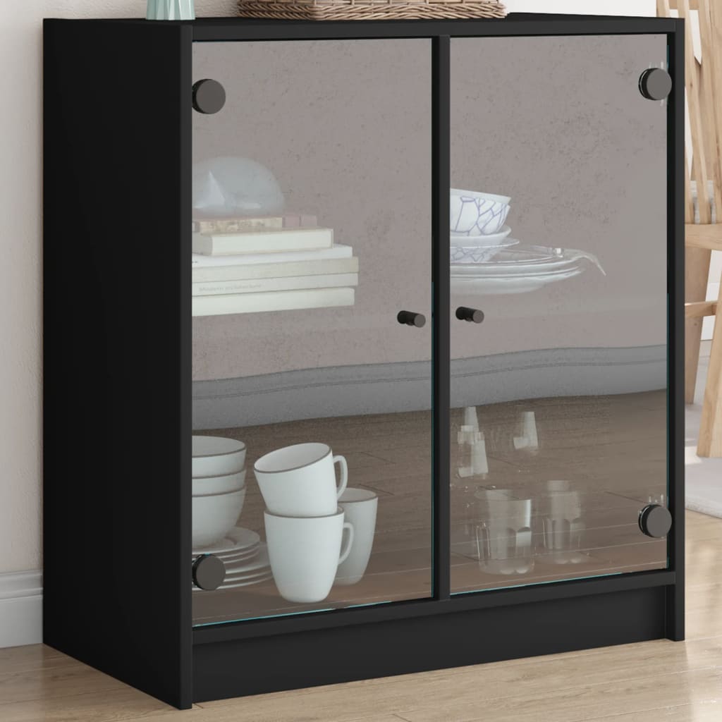 Mobile con Ante in Vetro Nero 68x37x75,5 cm - homemem39