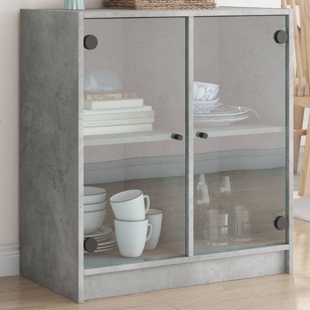 Mobile con Ante in Vetro Grigio Cemento 68x37x75,5 cm - homemem39