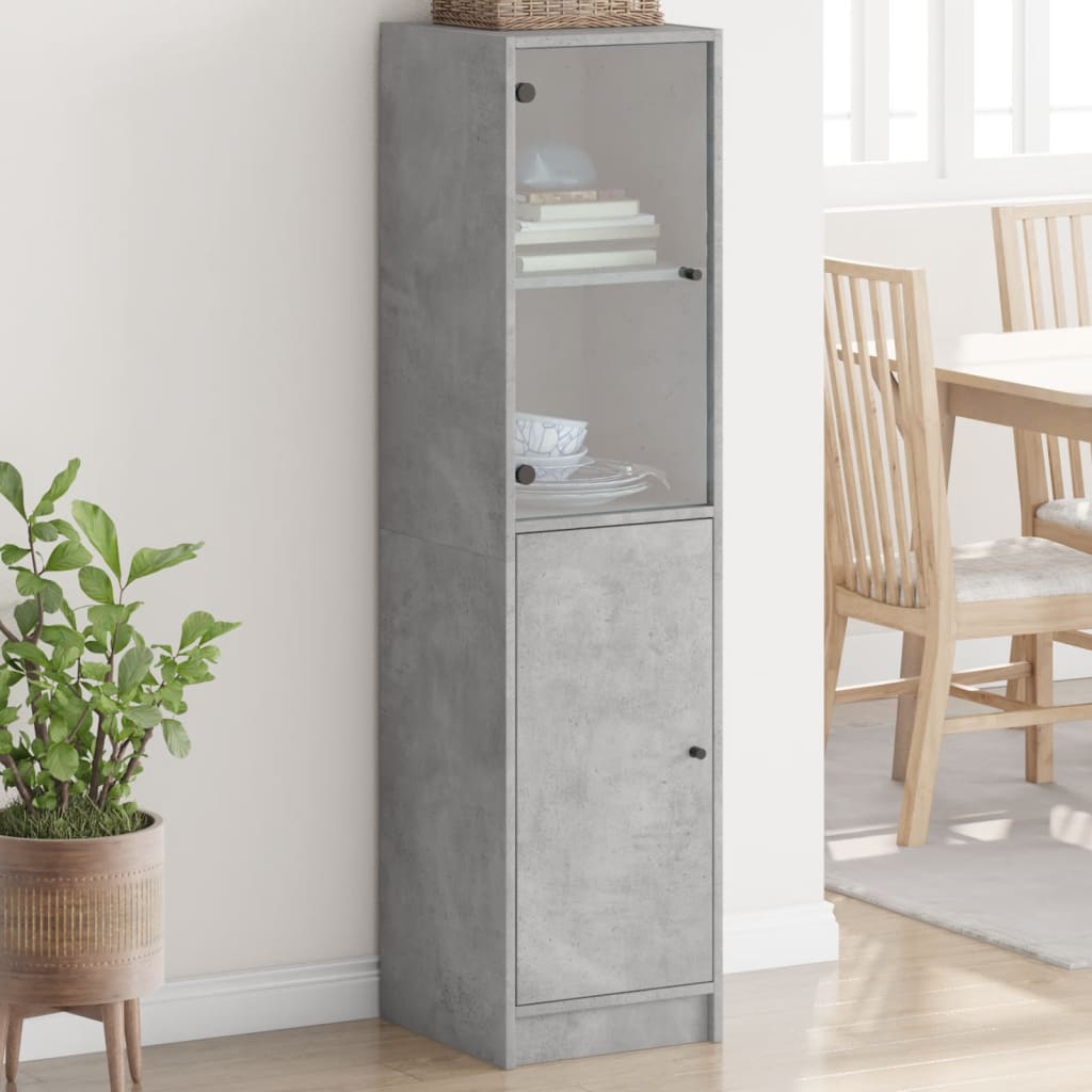 Credenza con Anta in Vetro Grigio Cemento 35x37x142 cm - homemem39