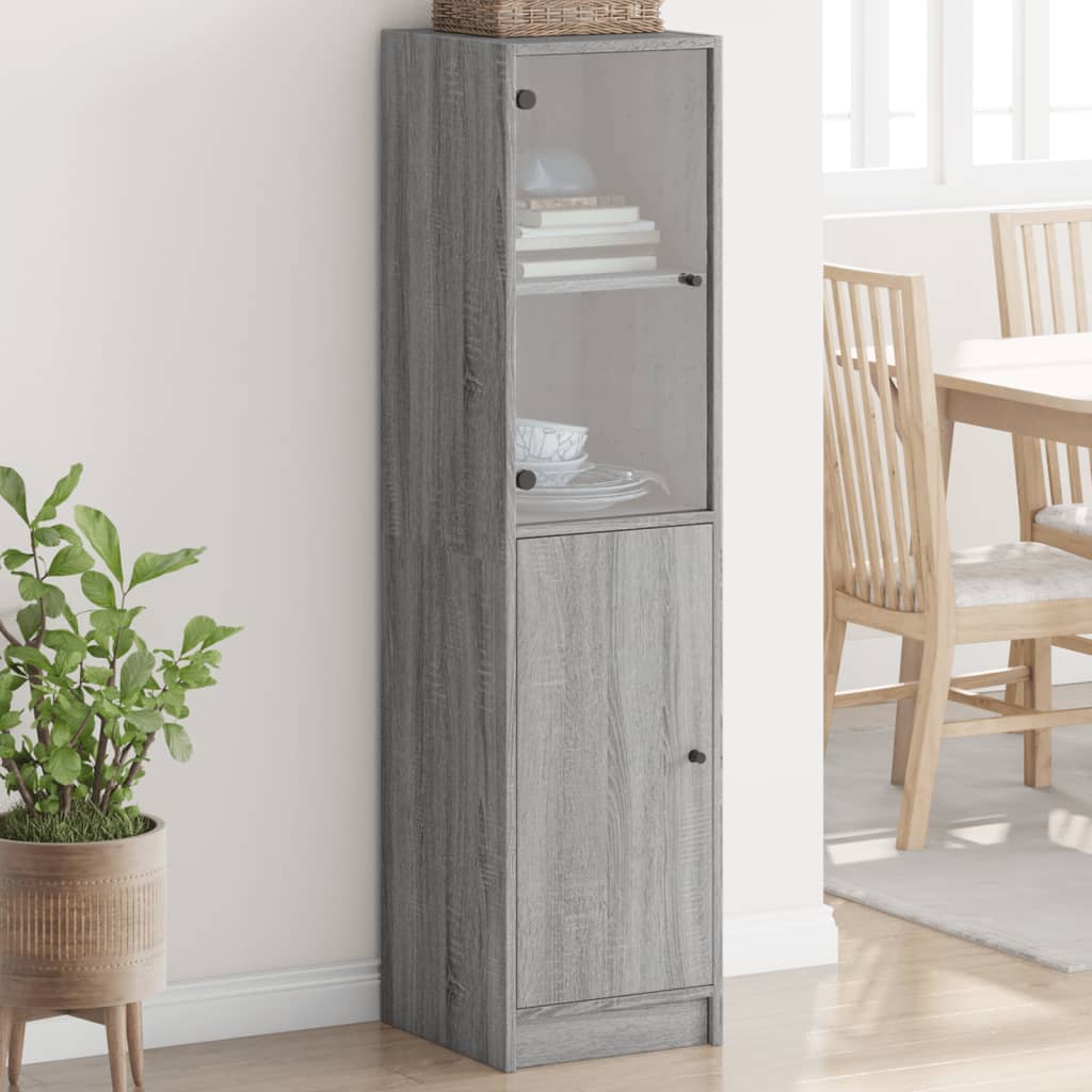 Credenza con Anta in Vetro Grigio Sonoma 35x37x142 cm - homemem39