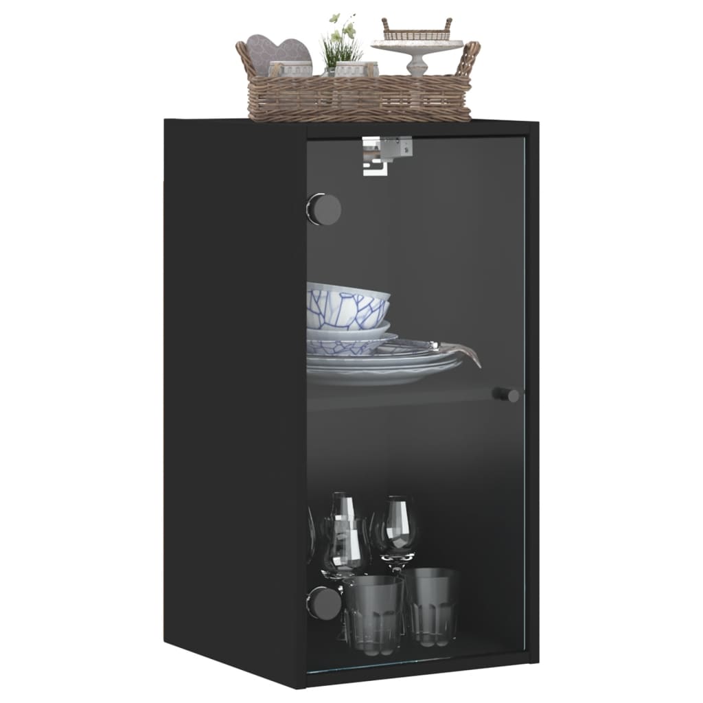 Mobile a Muro con Ante in Vetro Nero 35x37x68,5 cm - homemem39