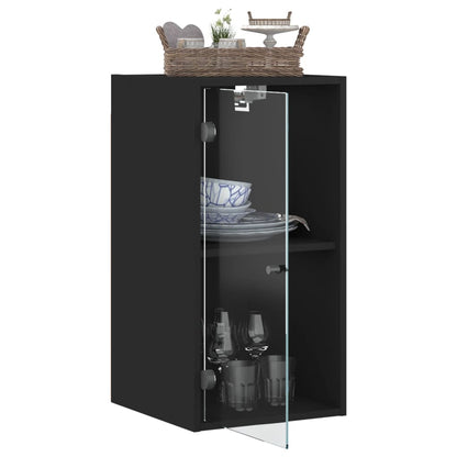 Mobile a Muro con Ante in Vetro Nero 35x37x68,5 cm - homemem39