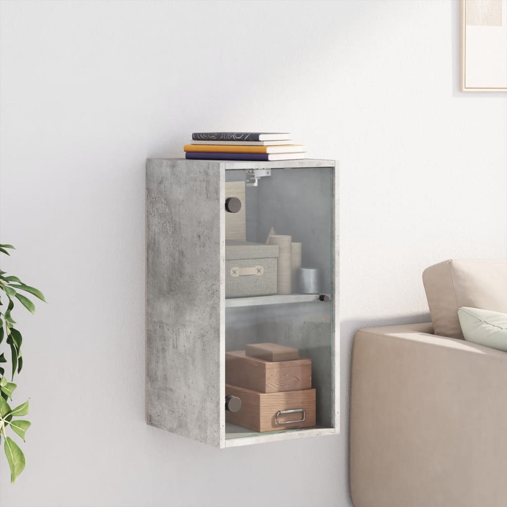 Mobile a Muro con Ante in Vetro Grigio Cemento 35x37x68,5 cm - homemem39