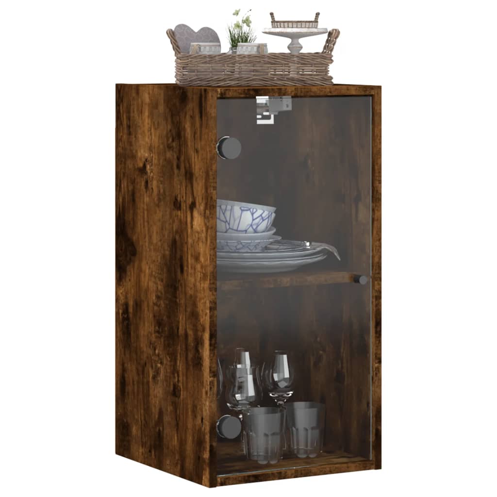 Mobile a Muro con Ante in Vetro Rovere Fumo 35x37x68,5 cm - homemem39