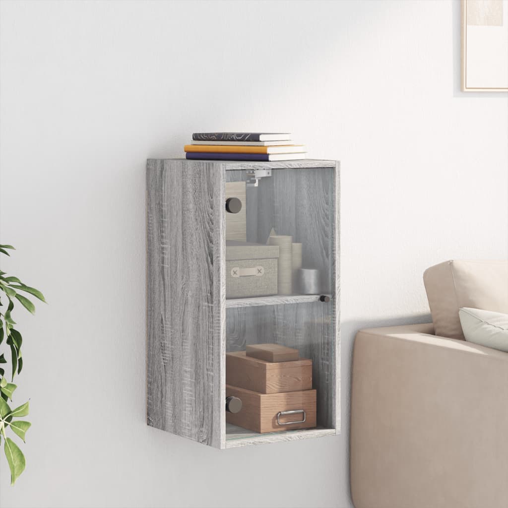 Mobile a Muro con Ante in Vetro Grigio Sonoma 35x37x68,5 cm - homemem39