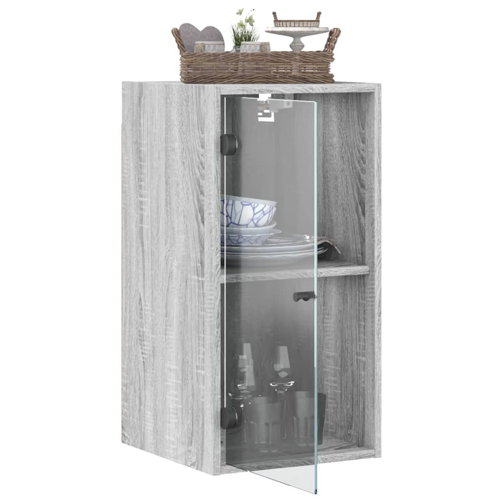 Mobile a Muro con Ante in Vetro Grigio Sonoma 35x37x68,5 cm - homemem39