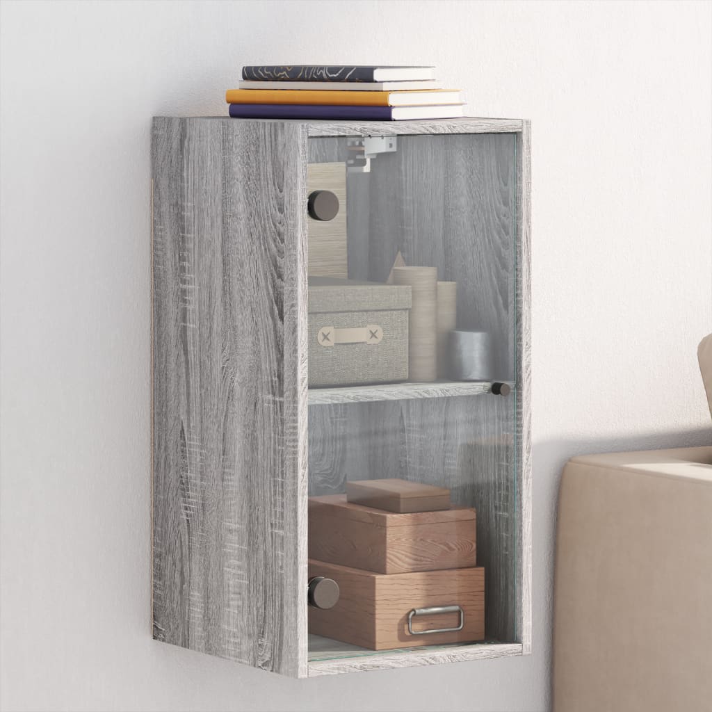 Mobile a Muro con Ante in Vetro Grigio Sonoma 35x37x68,5 cm - homemem39