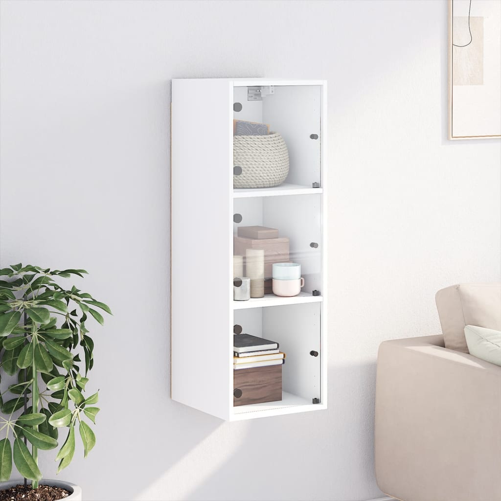 Mobile a Muro con Ante in Vetro Bianco 35x37x100 cm - homemem39