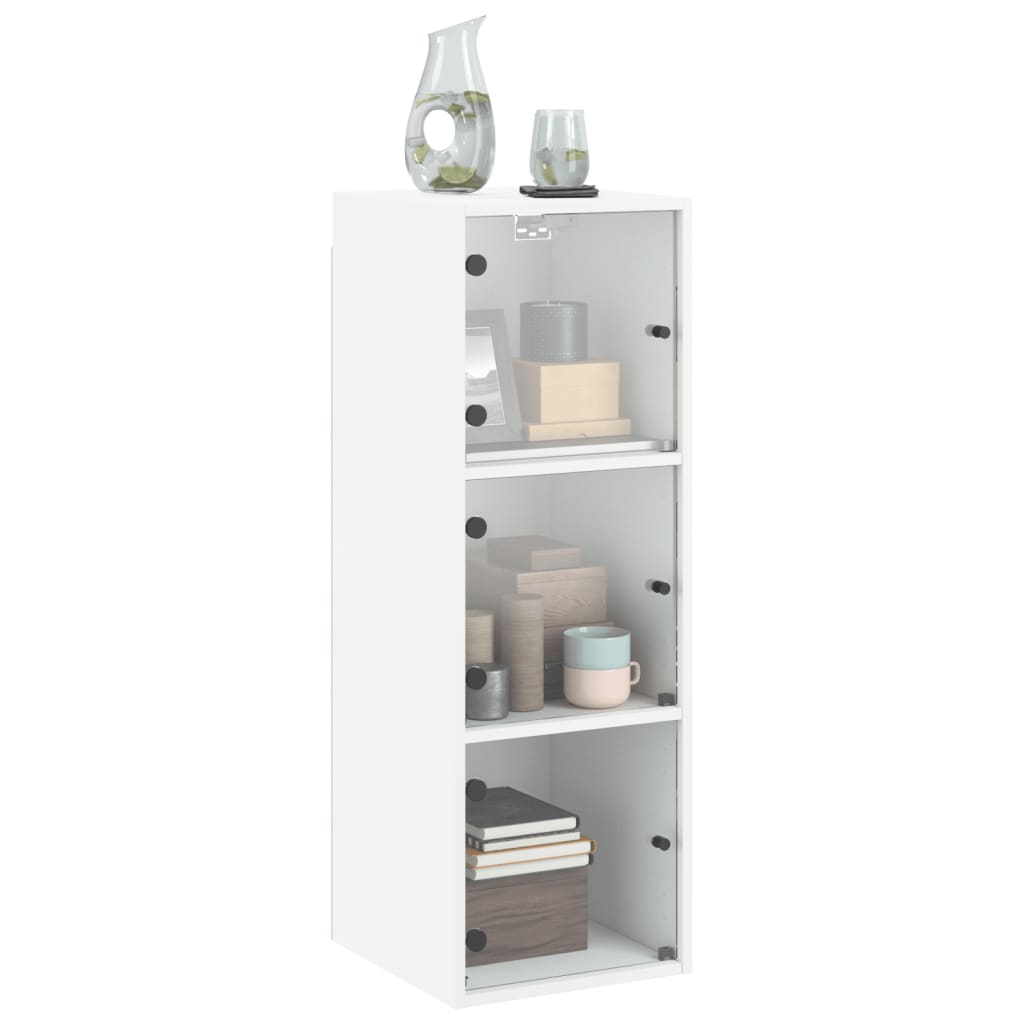 Mobile a Muro con Ante in Vetro Bianco 35x37x100 cm - homemem39