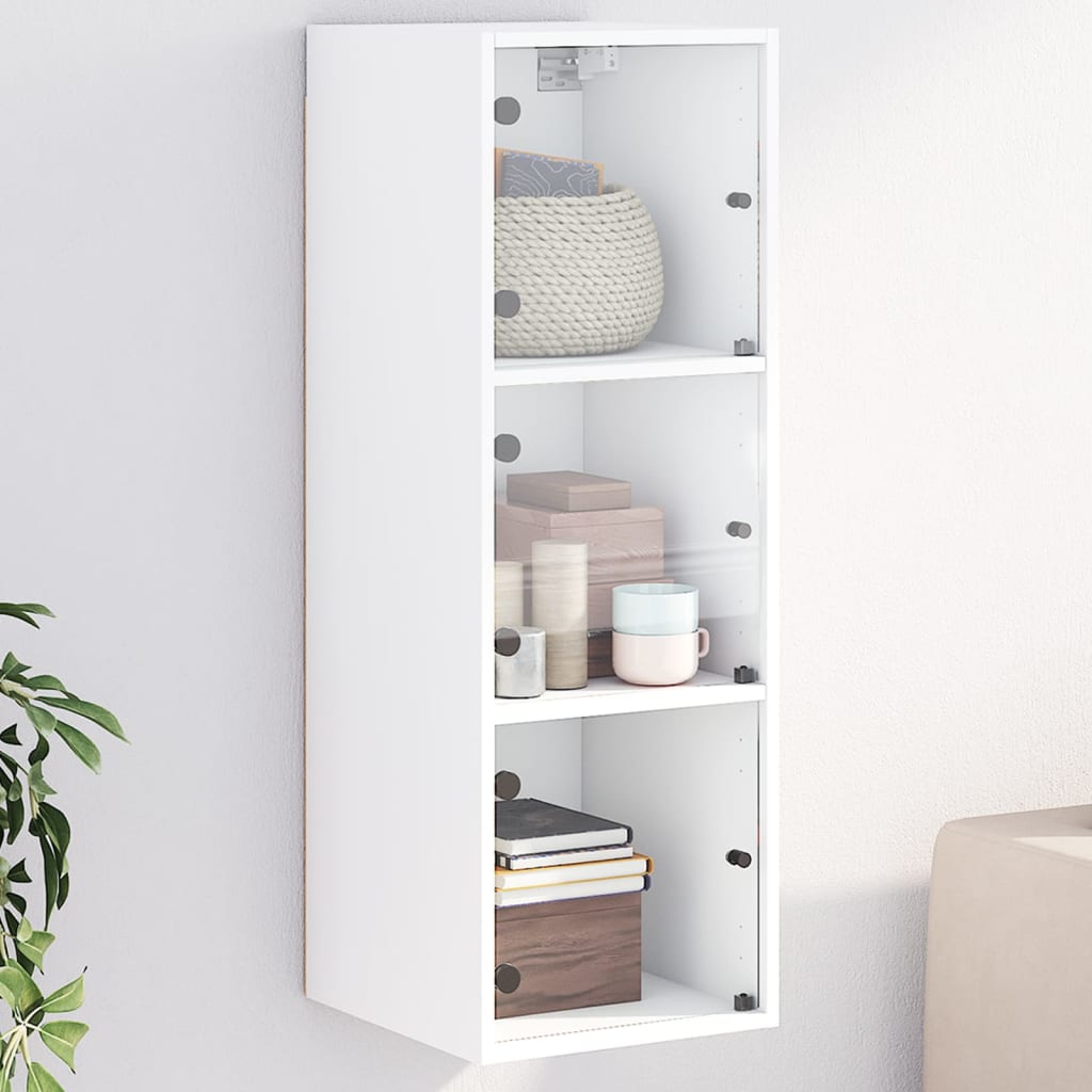 Mobile a Muro con Ante in Vetro Bianco 35x37x100 cm - homemem39