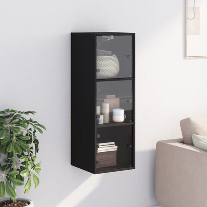 Mobile a Muro con Ante in Vetro Nero 35x37x100 cm - homemem39