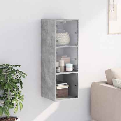 Mobile a Muro con Ante in Vetro Grigio Cemento 35x37x100 cm - homemem39