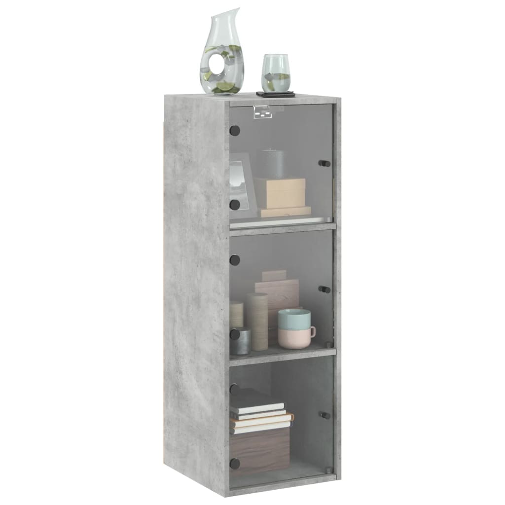 Mobile a Muro con Ante in Vetro Grigio Cemento 35x37x100 cm - homemem39