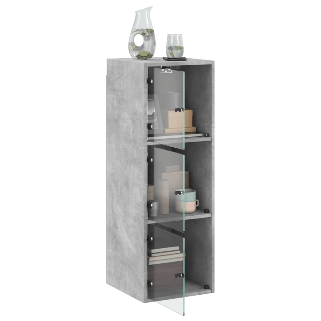 Mobile a Muro con Ante in Vetro Grigio Cemento 35x37x100 cm - homemem39