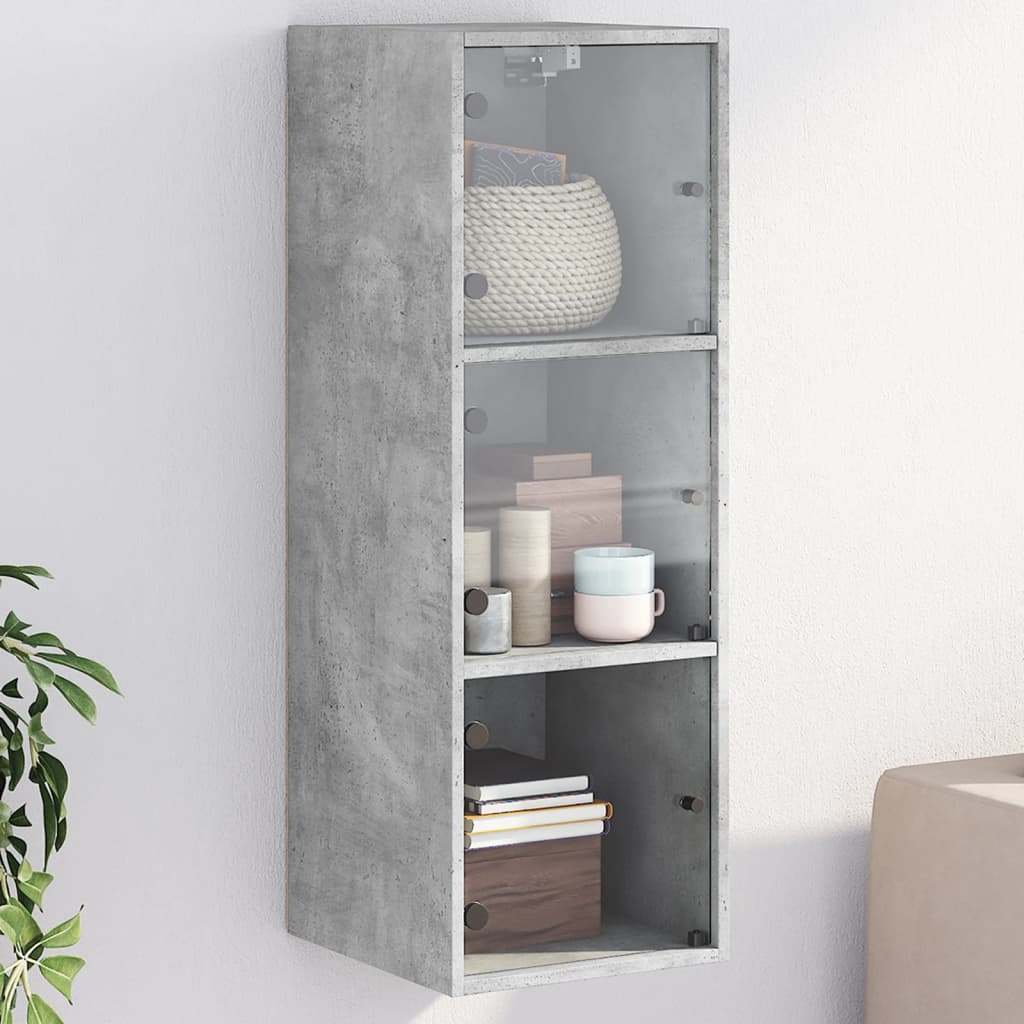 Mobile a Muro con Ante in Vetro Grigio Cemento 35x37x100 cm - homemem39