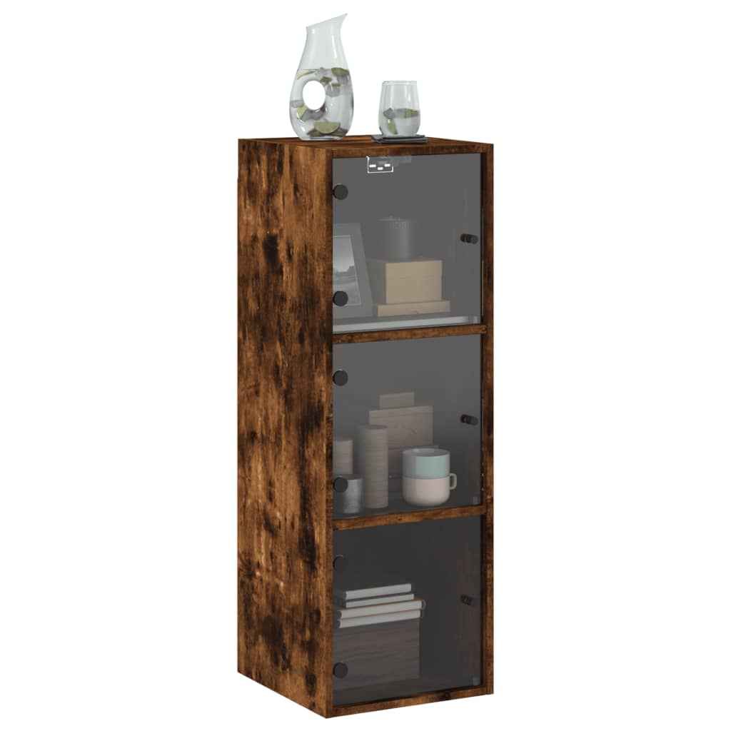 Mobile a Muro con Ante in Vetro Rovere Fumo 35x37x100 cm - homemem39