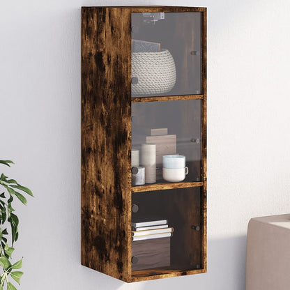 Mobile a Muro con Ante in Vetro Rovere Fumo 35x37x100 cm - homemem39