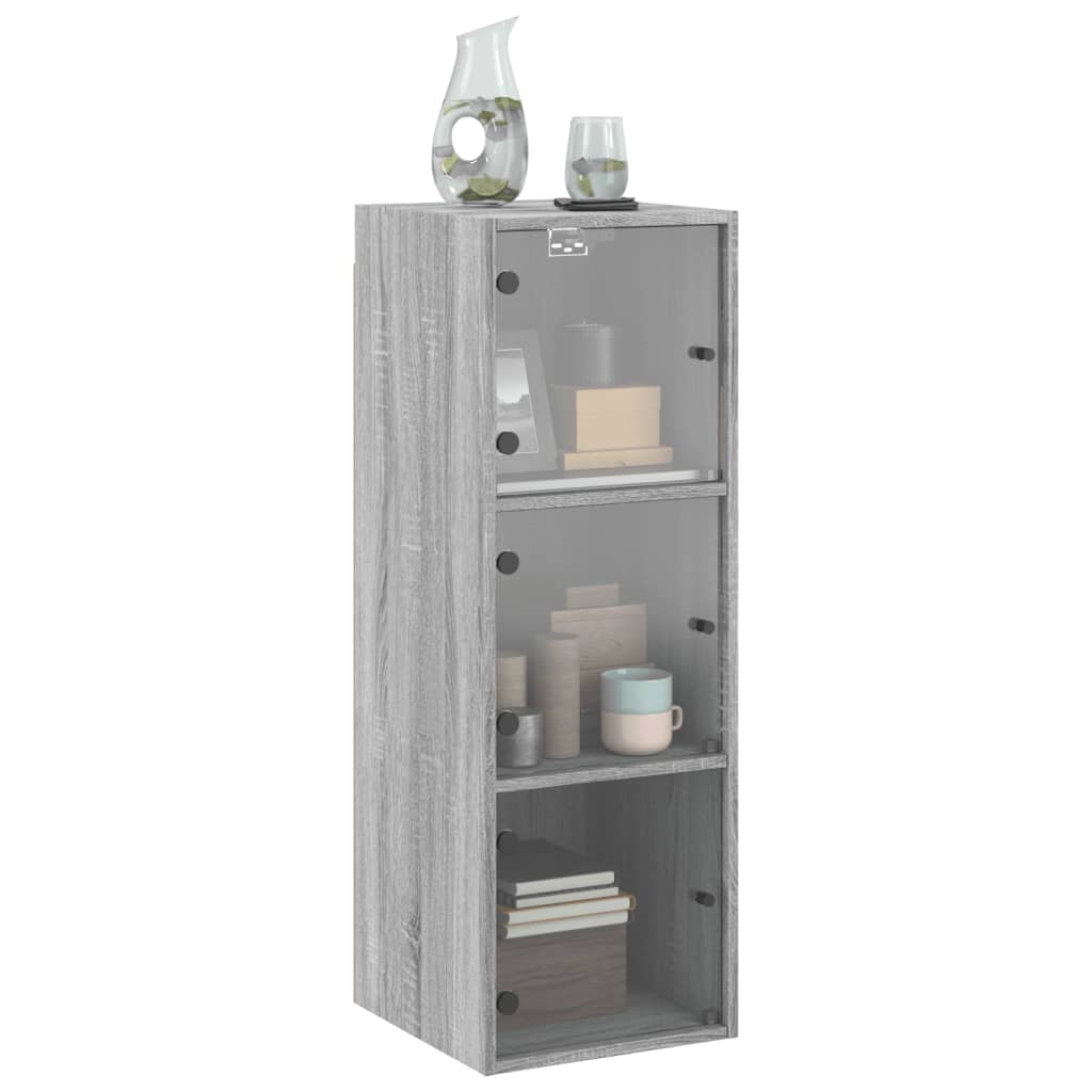 Mobile a Muro con Ante in Vetro Grigio Sonoma 35x37x100 cm - homemem39