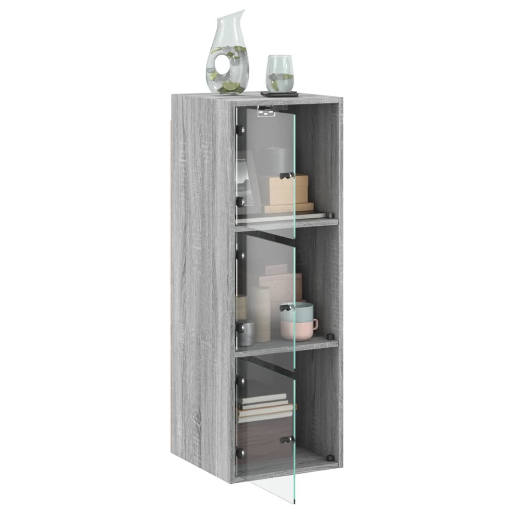 Mobile a Muro con Ante in Vetro Grigio Sonoma 35x37x100 cm - homemem39