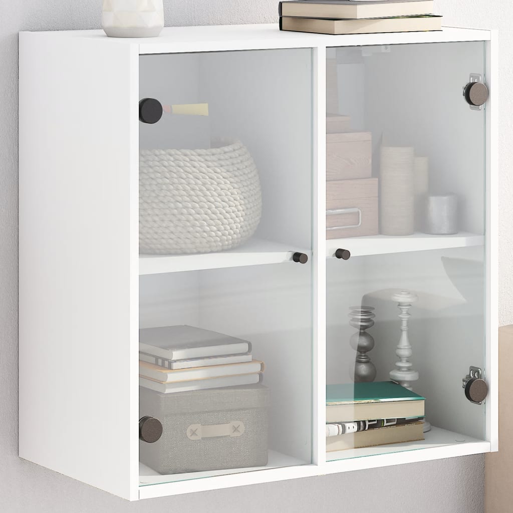 Mobile a Muro con Ante in Vetro Bianco 68x37x68,5 cm - homemem39