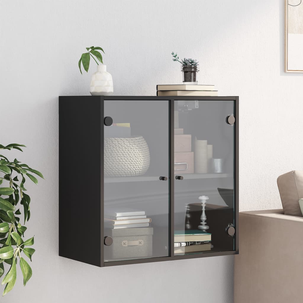 Mobile a Muro con Ante in Vetro Nero 68x37x68,5 cm - homemem39