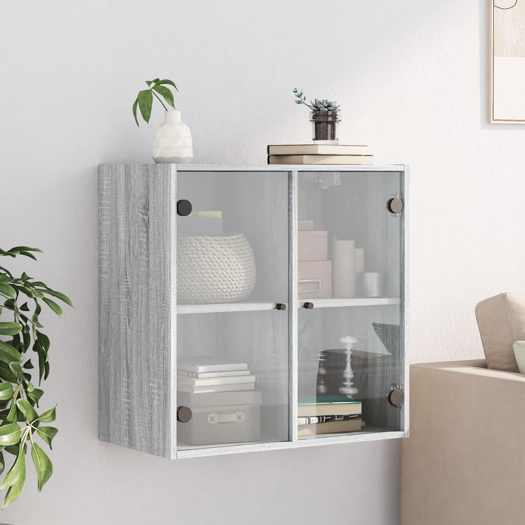 Mobile a Muro con Ante in Vetro Grigio Sonoma 68x37x68,5 cm - homemem39