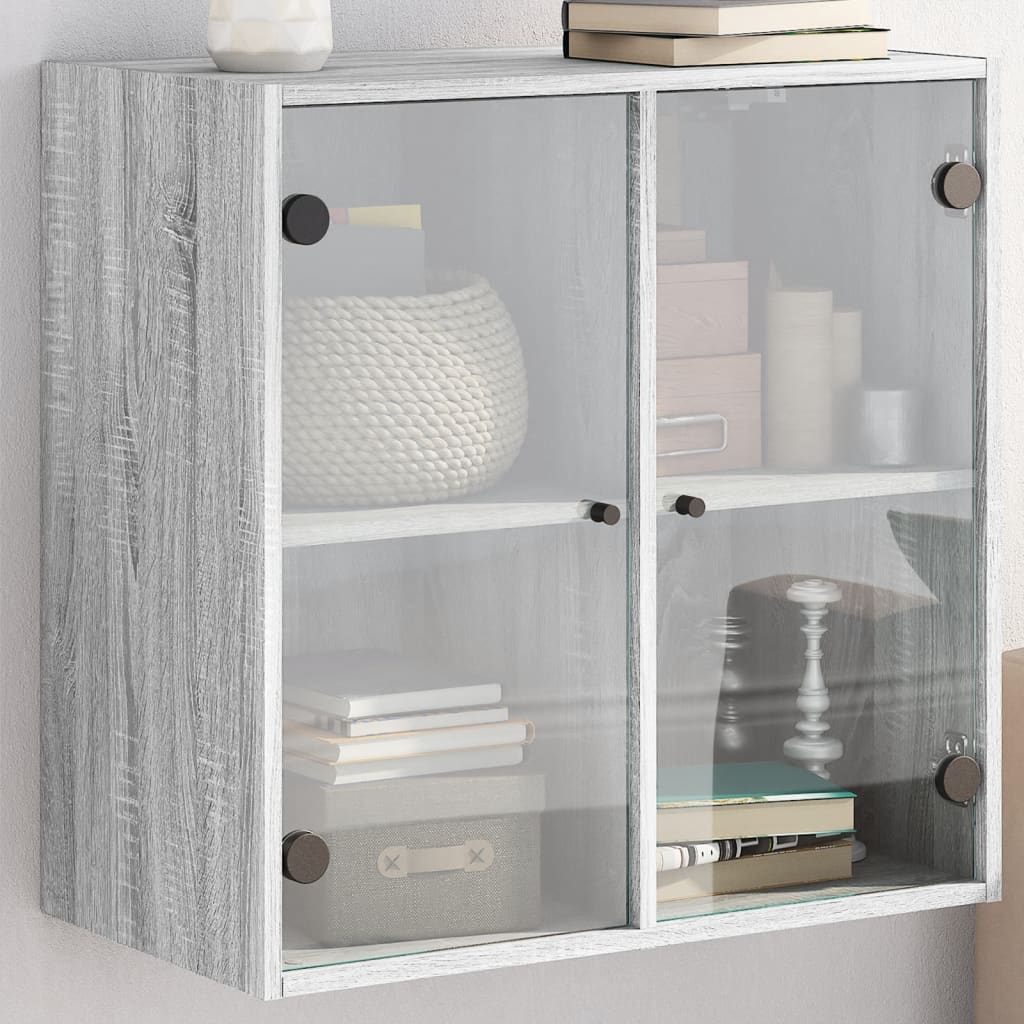 Mobile a Muro con Ante in Vetro Grigio Sonoma 68x37x68,5 cm - homemem39