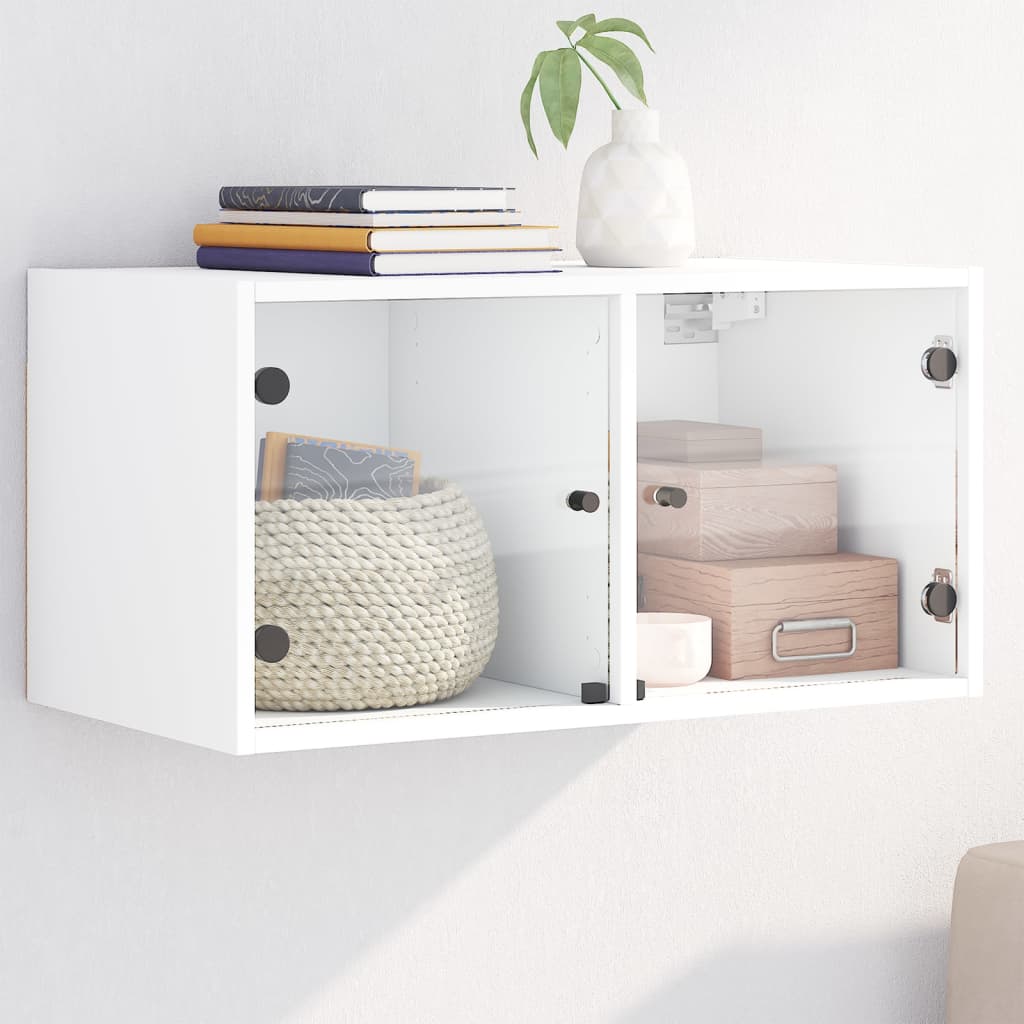 Mobile a Muro con Ante in Vetro Bianco 68,5x37x35 cm - homemem39