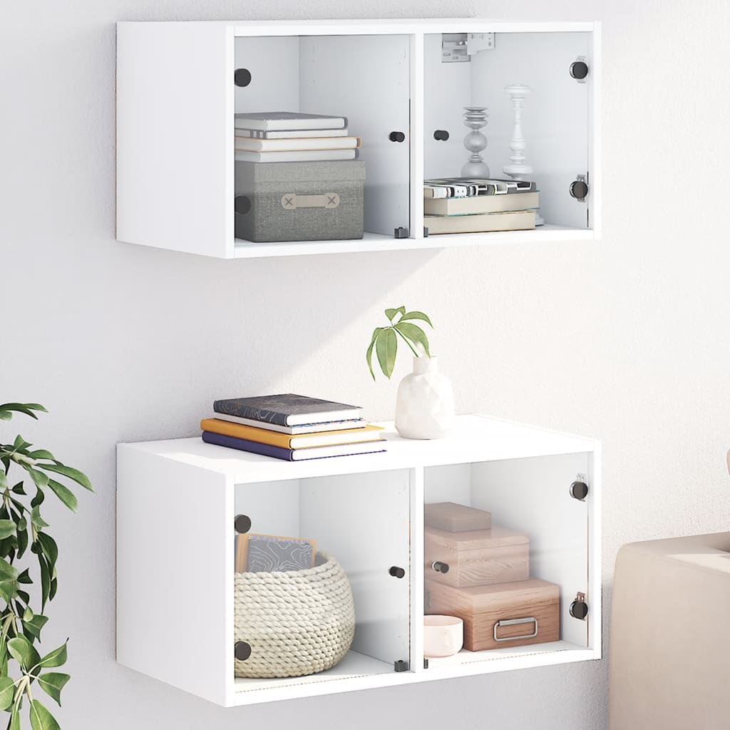 Mobili a Muro con Ante in Vetro 2pz Bianco 68,5x37x35 cm - homemem39