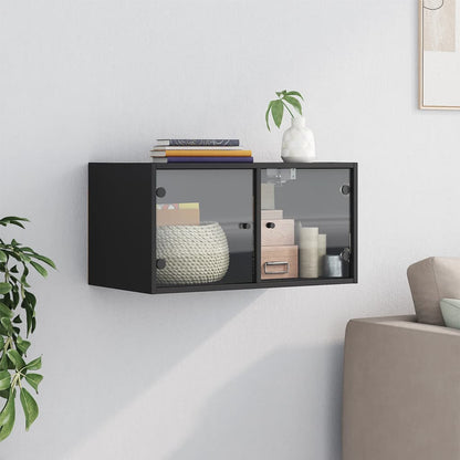 Mobile a Muro con Ante in Vetro Nero 68,5x37x35 cm - homemem39