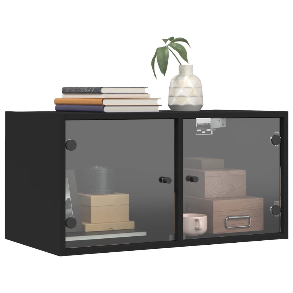 Mobile a Muro con Ante in Vetro Nero 68,5x37x35 cm - homemem39