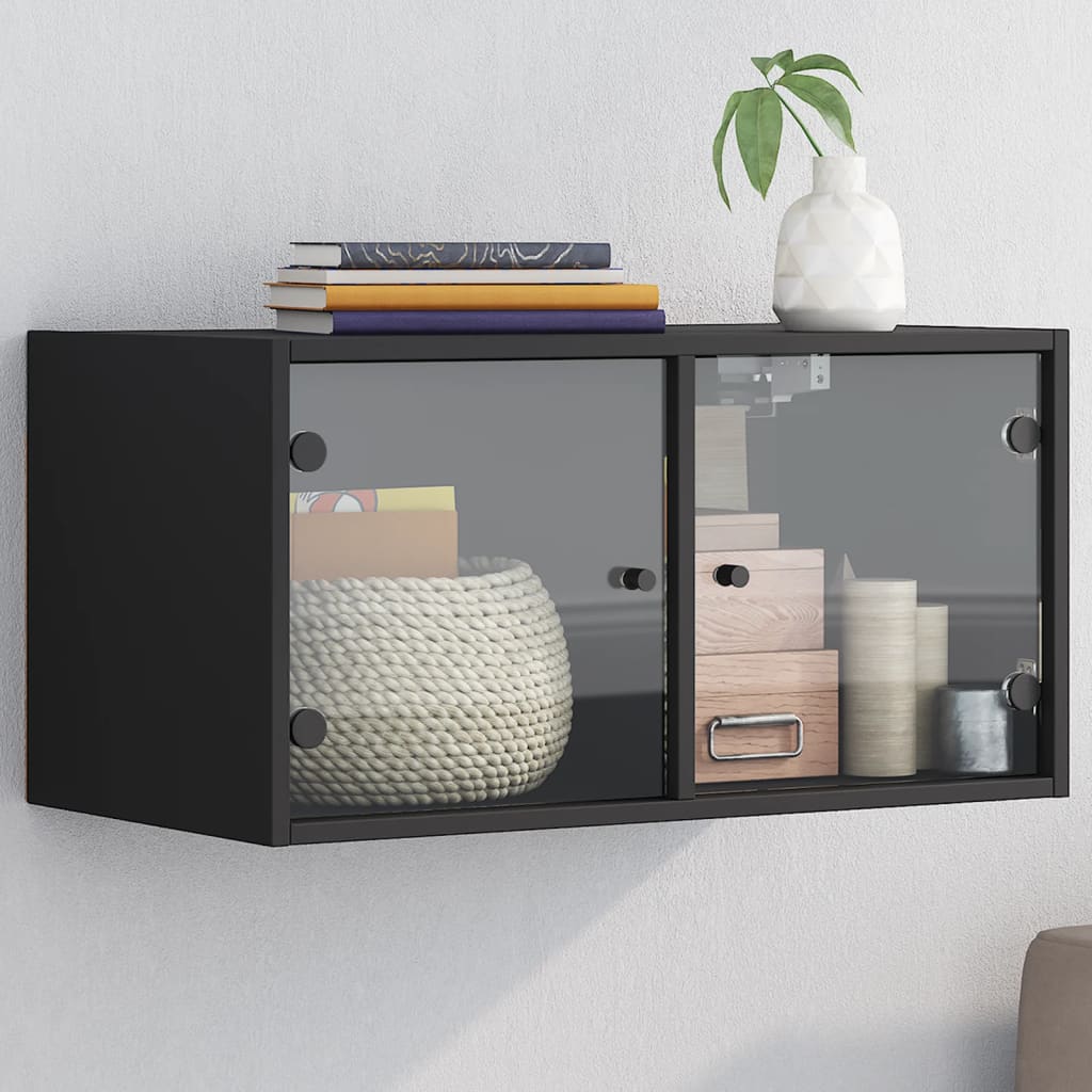 Mobile a Muro con Ante in Vetro Nero 68,5x37x35 cm - homemem39