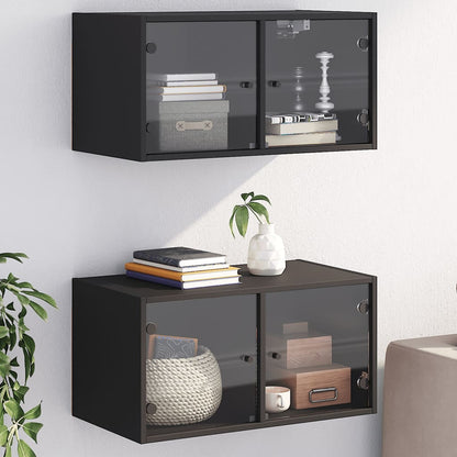 Mobili a Muro con Ante in Vetro 2pz Nero 68,5x37x35 cm - homemem39